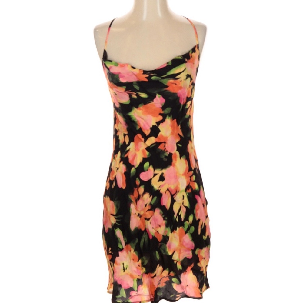 H&M Black Slip Dress with Pink & Orange Floral Print
